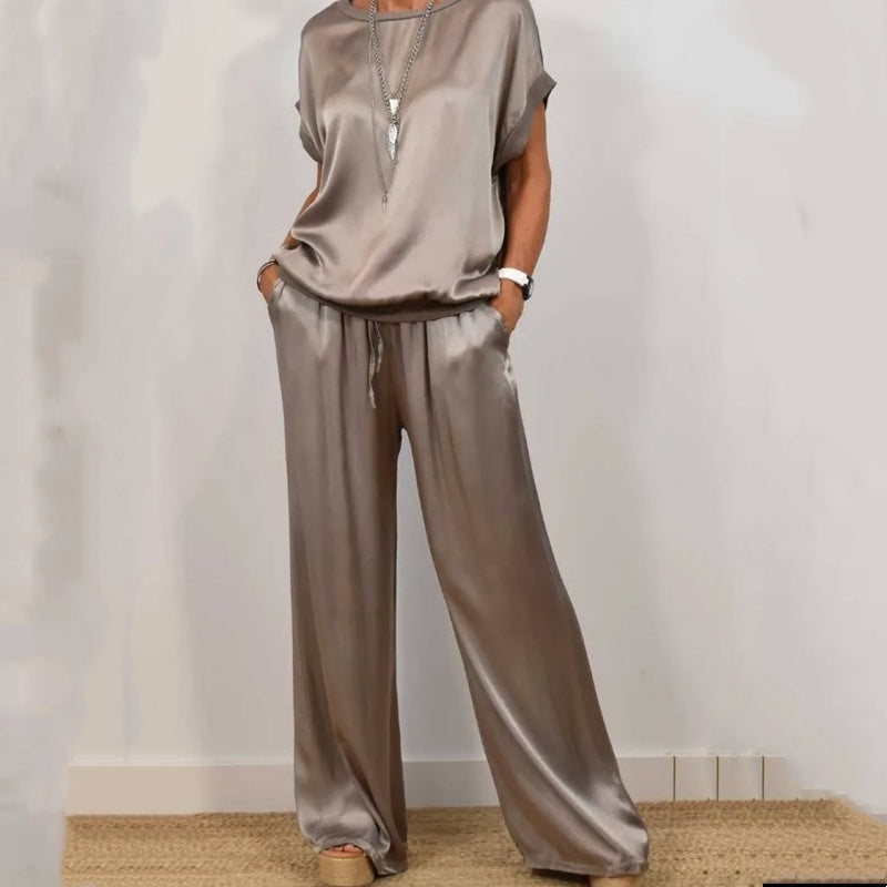 Two-Piece Set Blouse Pants Drawstring