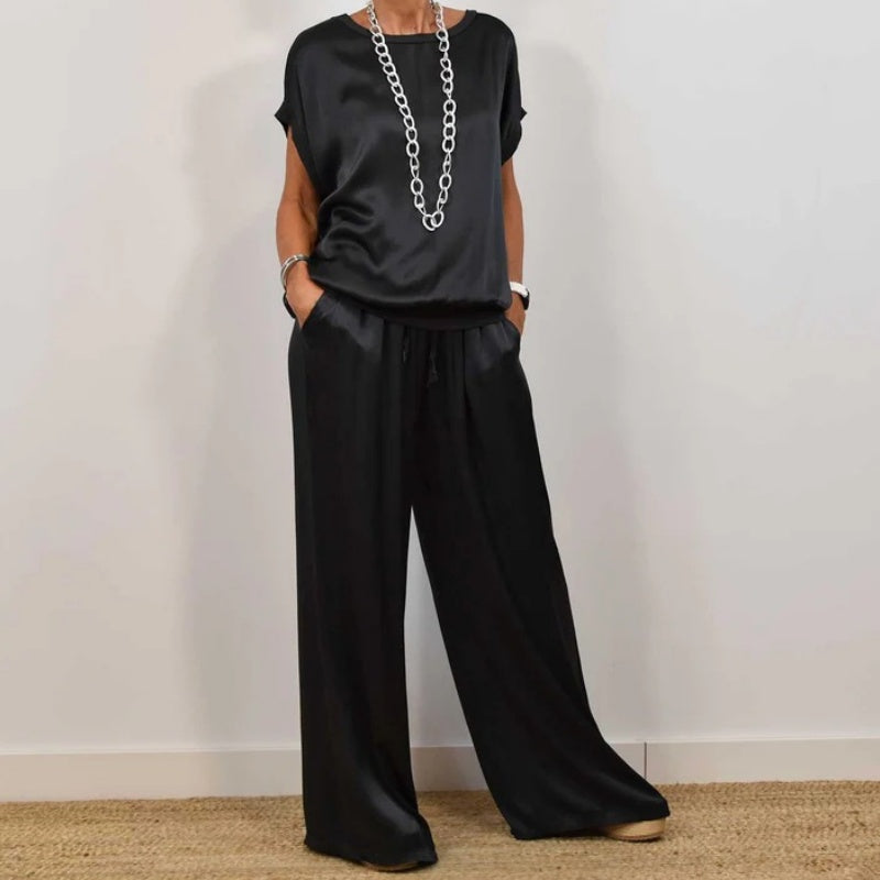 Two-Piece Set Blouse Pants Drawstring