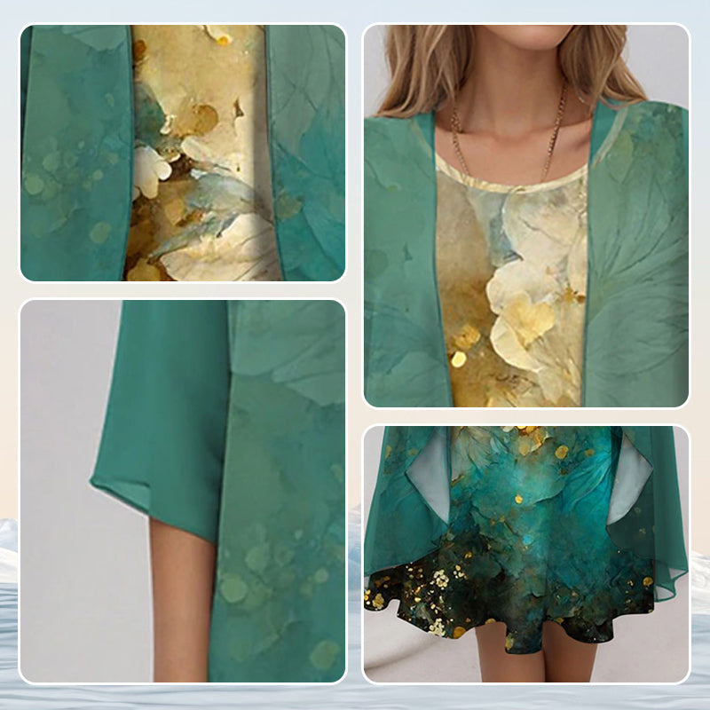 Two-Piece Set Short Sleeve Blouse Dress