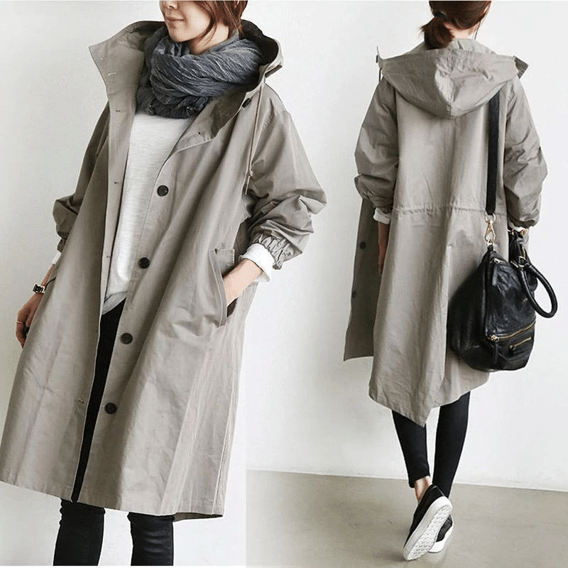 Women's Windbreaker Hooded Buttoned Water Repellent Jacket