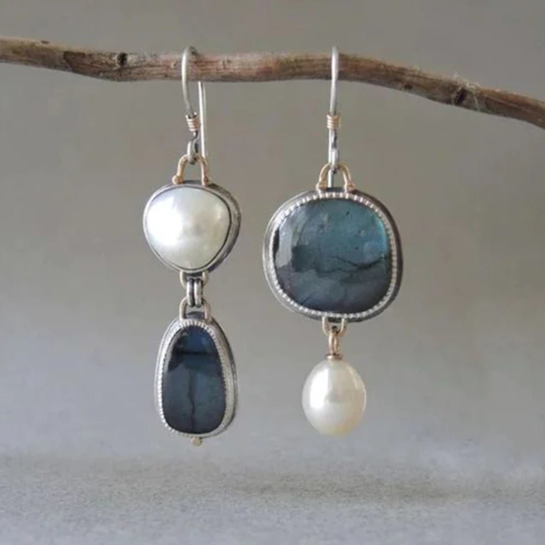 Blue Gem Pearl Earrings Vintage