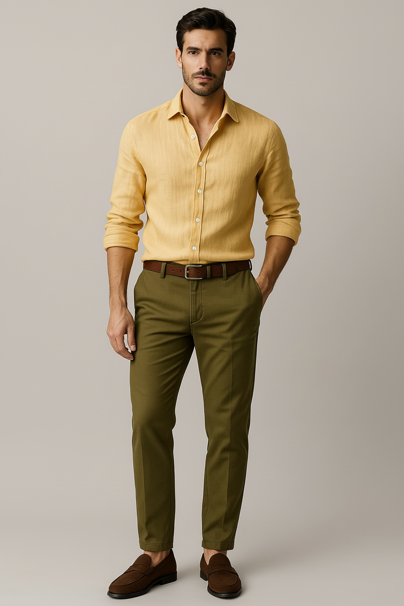 Mens Linen Shirt Button Long Sleeve Five Color Eight Size