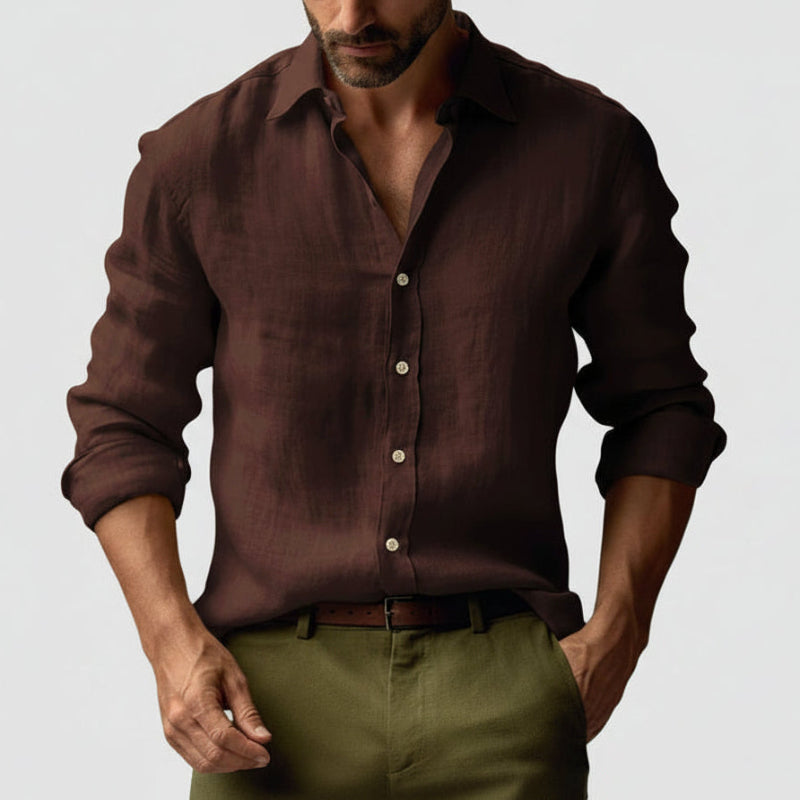 Mens Linen Shirt Button Long Sleeve Five Color Eight Size