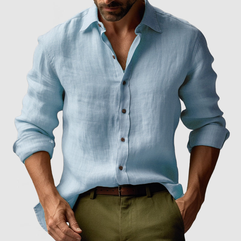 Mens Linen Shirt Button Long Sleeve Five Color Eight Size