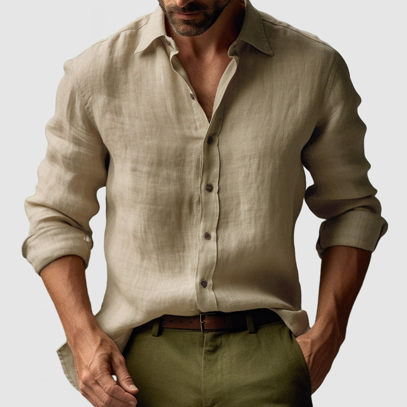 Mens Linen Shirt Button Long Sleeve Five Color Eight Size