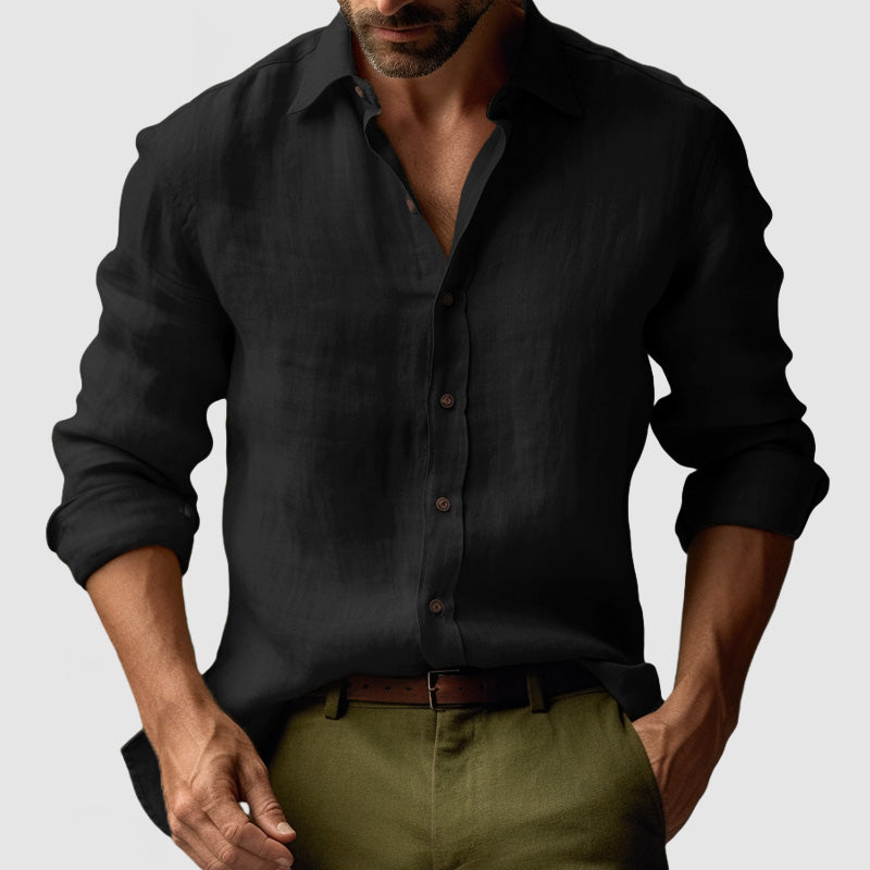Mens Linen Shirt Button Long Sleeve Five Color Eight Size