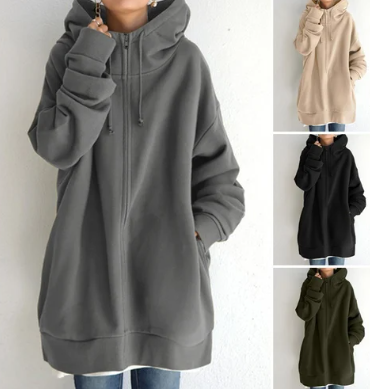 Women's Oversized Zip Hoodie Soft Fleece Relaxed Fit Casual
