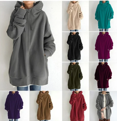 Women's Oversized Zip Hoodie Soft Fleece Relaxed Fit Casual