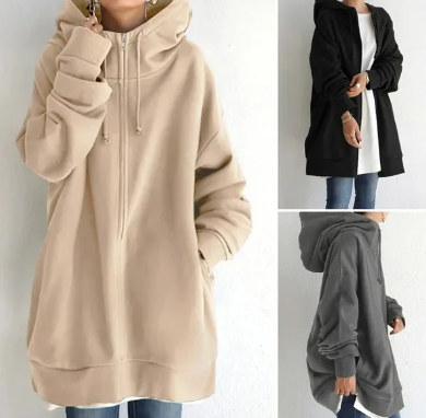 Women's Oversized Zip Hoodie Soft Fleece Relaxed Fit Casual