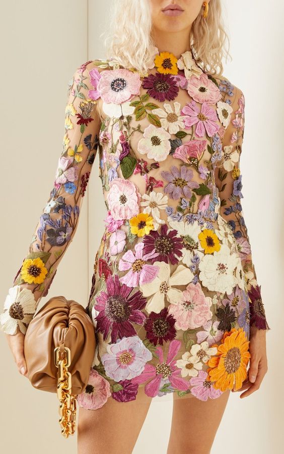 3D Floral Embroidery Dress Sleeveless High Neck Lined