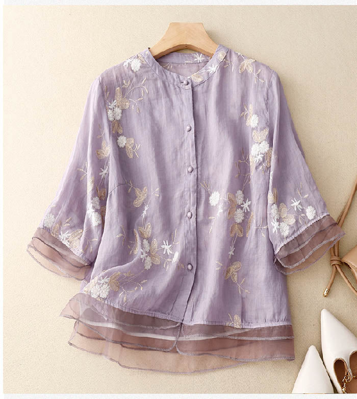 Floral Embroidered Blouse Loose Fit