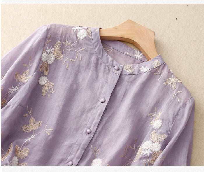 Floral Embroidered Blouse Loose Fit