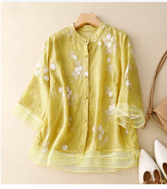 Floral Embroidered Blouse Loose Fit