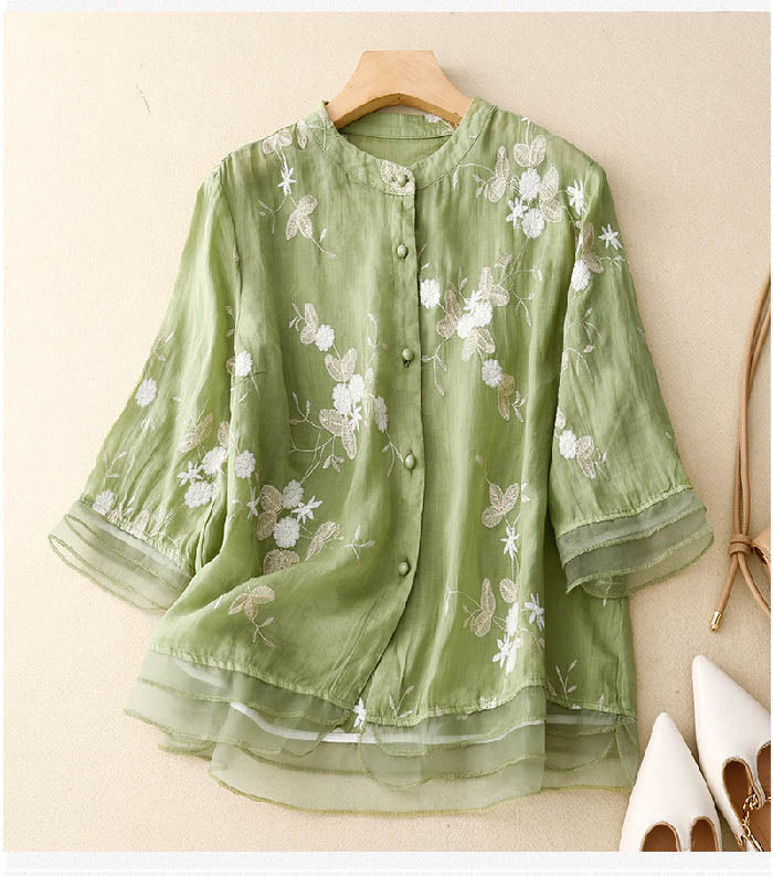 Floral Embroidered Blouse Loose Fit